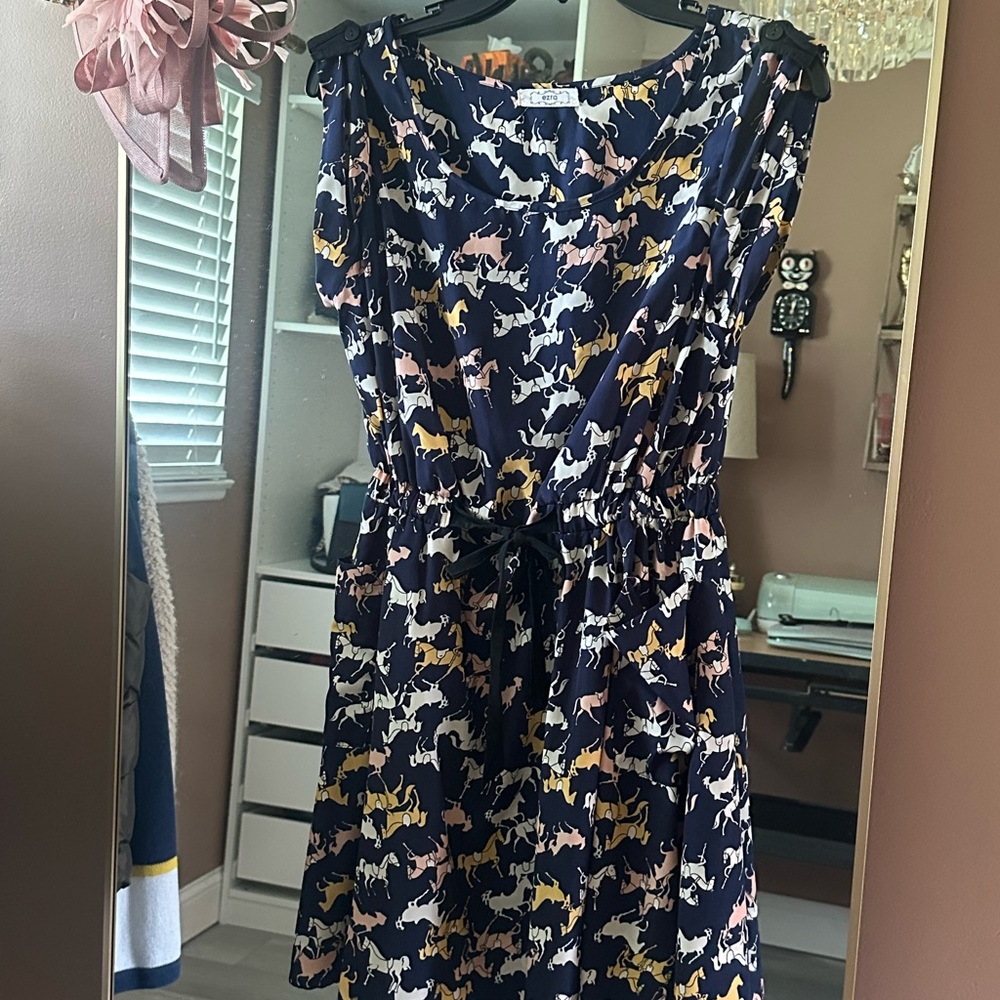 Ezra Navy and Cream Patterned Mini Dress